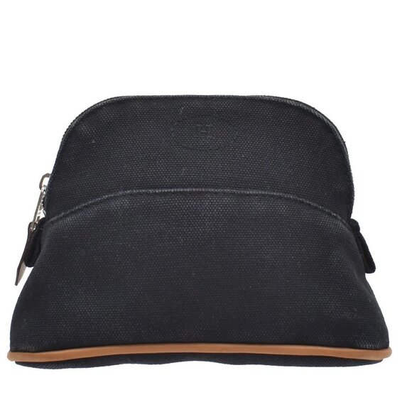 HERMES Logo Bolide 16 Mini Pouch Bag 100% Cotton Leather Black France 09KB142 - Picture 1 of 15